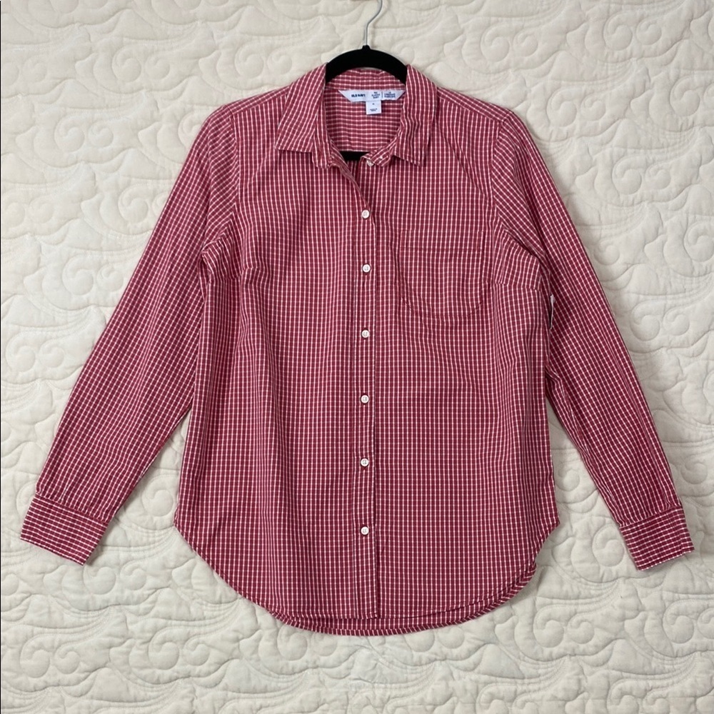 Old Navy Classic Red Check Button Down Shirt Cotton Size Medium